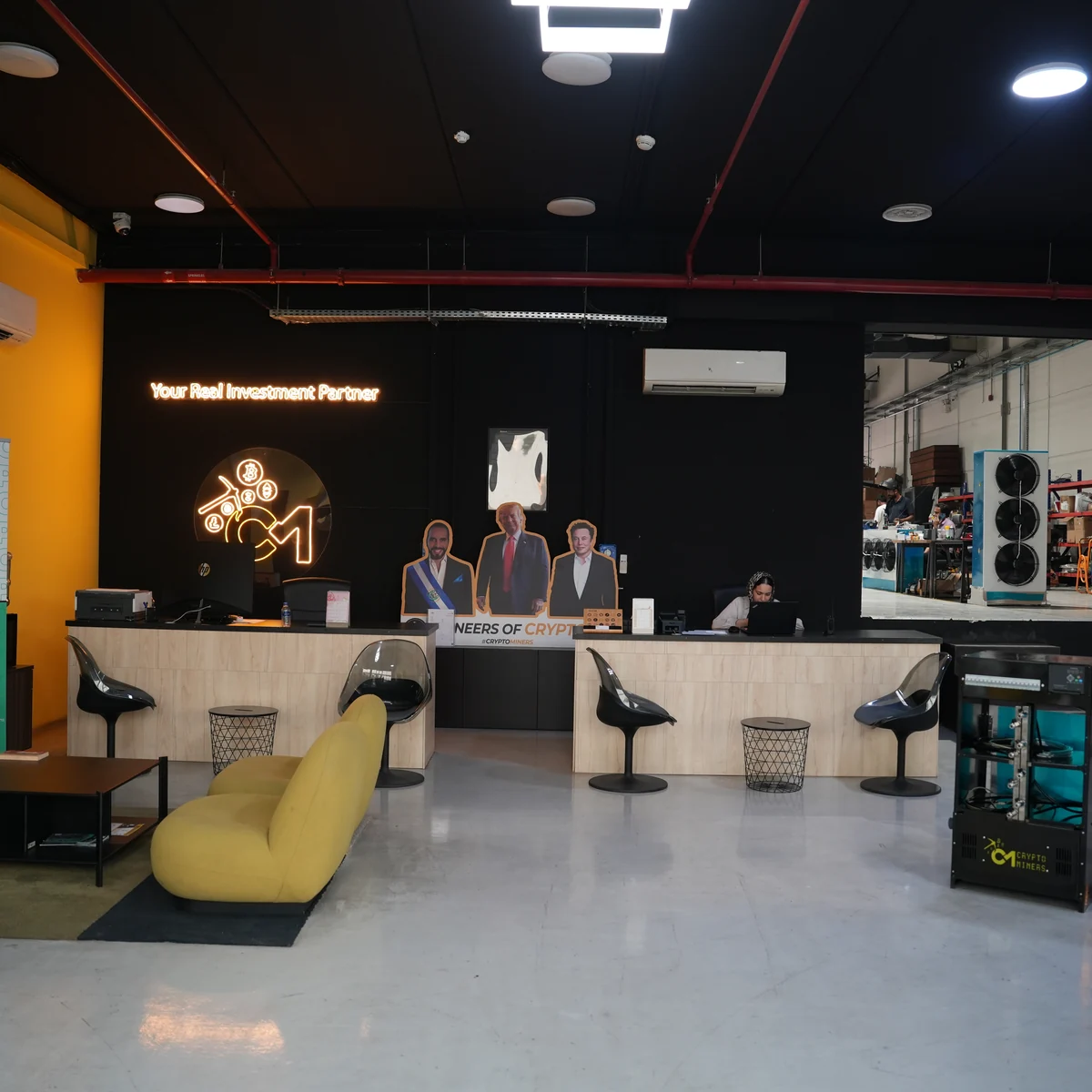 The CryptoMiners showroom and reception in Al Garhoud, Dubai
